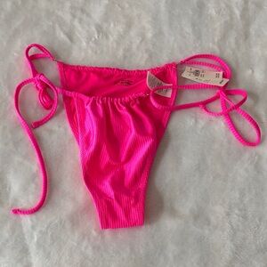 aerie Hot Pink Ribbed Tie-Side Bikini Bottom
